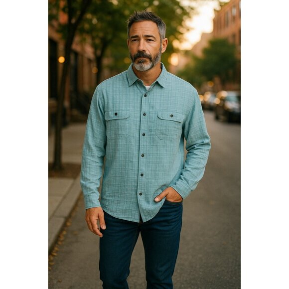 Carbon2Cobalt Mens Textured Cotton Long Sleeve Button-Down Shirt - Picture 10 of 13